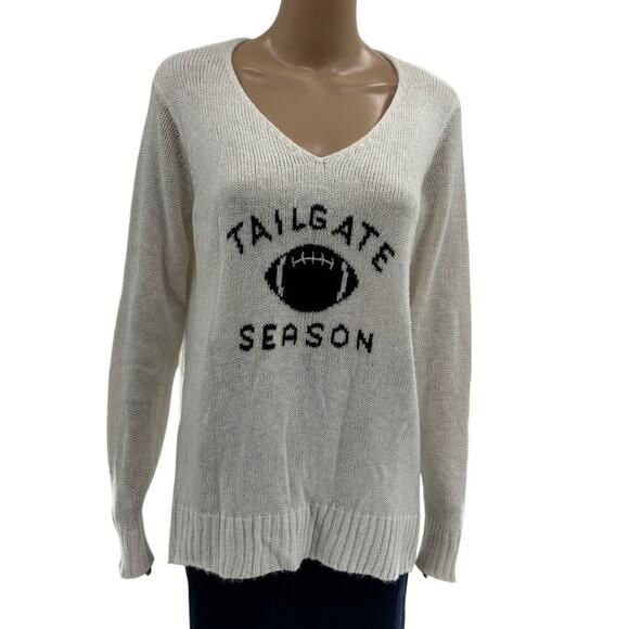 Wooden Ships Snow White Tailgate Season Football Sweater S/M - Picture 4 of 10